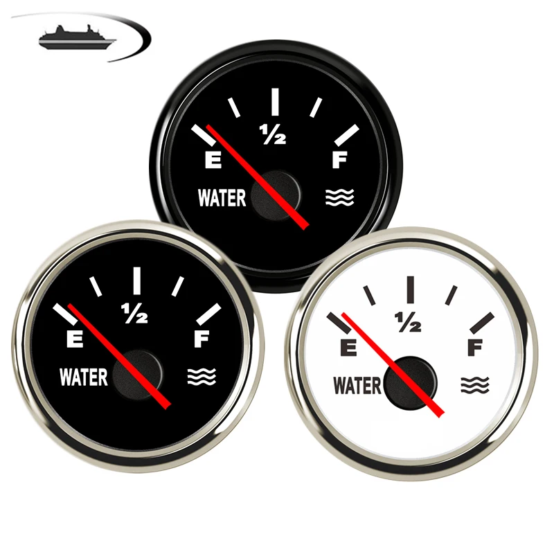 

52mm 0-190ohms Marine Water Level Gauge Stainless Steel Boat Water Tank Level Indicator Gauge Tool White/Black Durable New