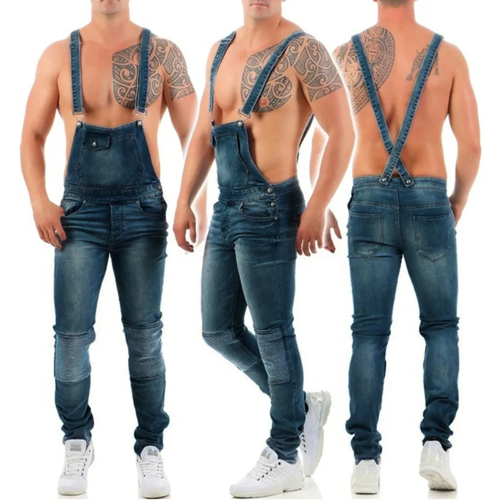 Для Мужчин's Рваные джинсы комбинезоны Марка NEW FASHION Hi Street Distressed Denim Комбинезон для человека штаны с подтяжками Общая Плюс Размеры S-XXXL