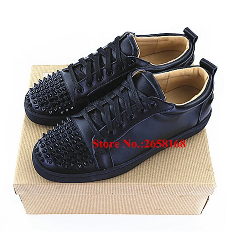 Zapatillas Hombre De Luxe Marque Hommes Plat Chaussures Noir En Cuir Souple Spikes Stud Low Top