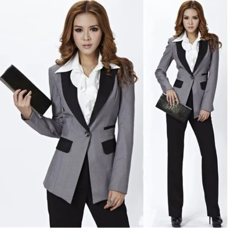 Grey font b Jacket b font Black Pants font b Women b font Ladies Business Office