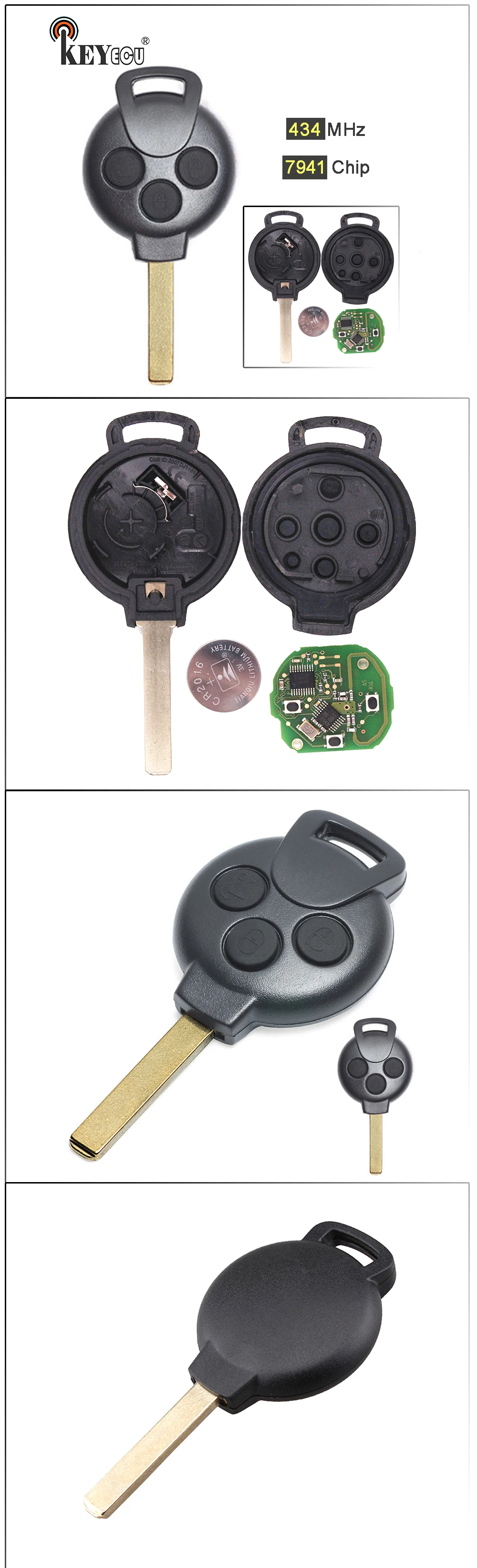 Keyforkess 434MHz 7941 Chip KR55WK45144 sostituzione 3 4 pulsanti telecomando per auto per Mercedes Benz Smart 451 - HTB1D LeXh2rK1RkSnhJq6ykdpXaI