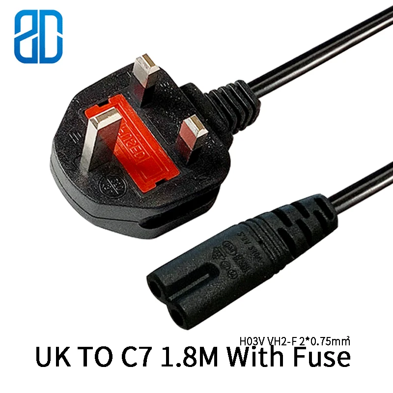 

1.8M 2*0.75mm UK TO C7 Singapore British Male Plug To IEC320 C7 FemaleWire Power Extension Cable Cord for Laptop Charger