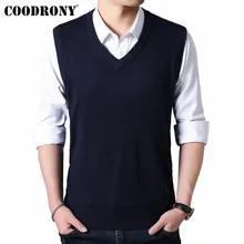 COODRONY-Pull en laine cachemire pour hommes, vêtement classique sans manches, couleur Pure, col en v, Pull pour hommes, automne hiver, 91020