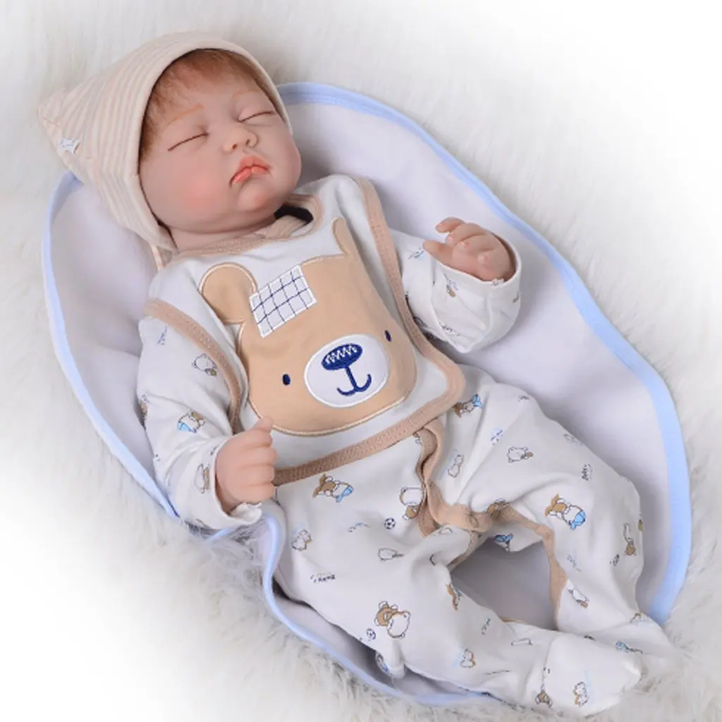 

22-23inch Newborn Baby Boy Girl Doll Clothes Set Bear Bib Hat Romper Reborn Baby Doll Accessories Toys Gift for Children Kids