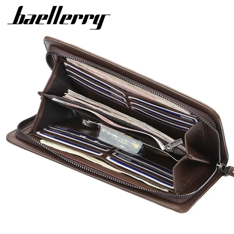 Baellerry Big Capacity Wristlet Clutch Wallets Men Leather Zipper Cell Phone Long Wallet Man Carteira Card Holder Male Purse NEW