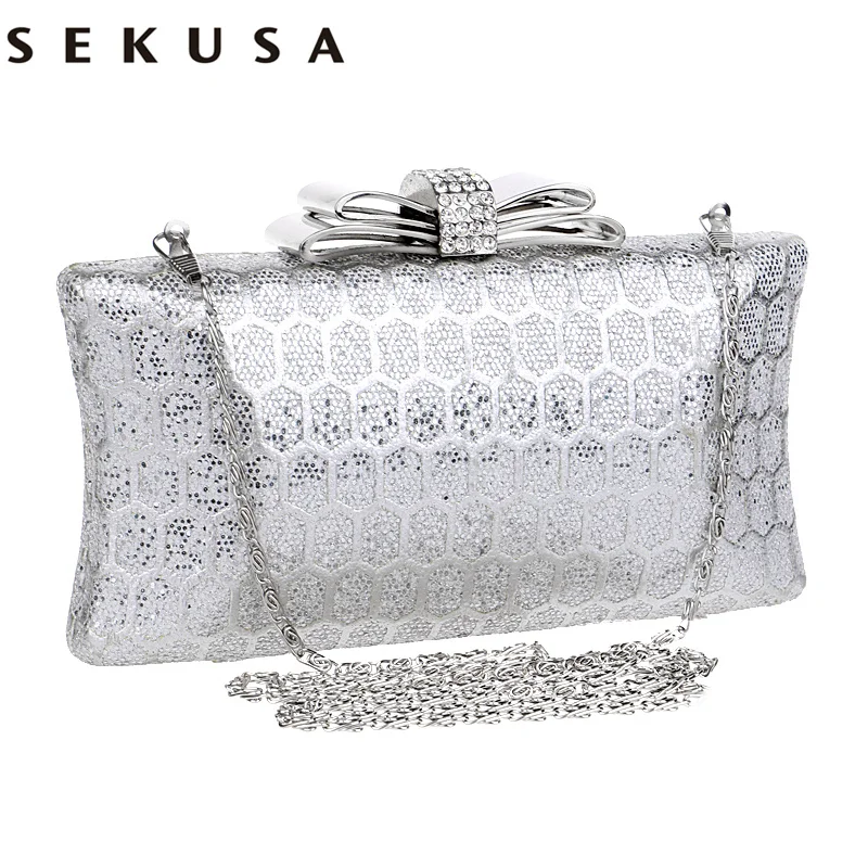 Diamonds iron alloy box women bag day clutches bowknot evening bags 5 color solid girls evening dress bag for dinner/wedding