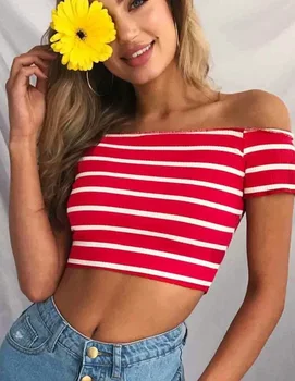 Off shoulder Sexy Striped Top 1