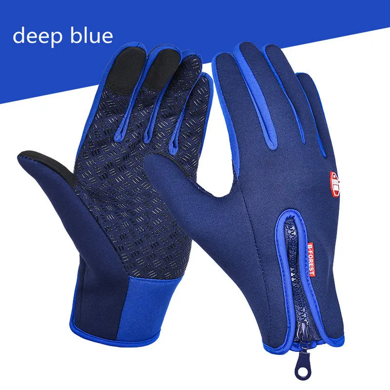 Уличные спортивные походные зимние велосипедные перчатки для мужчин и женщин ветрозащитные мягкие тёплые перчатки из искусственной кожи - Цвет: deep blue
