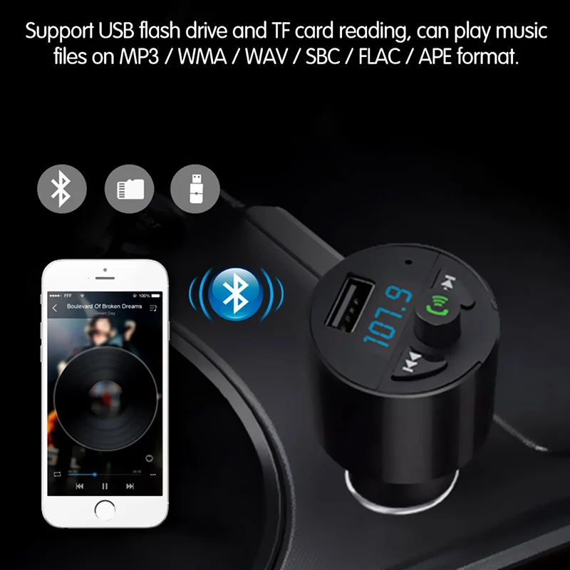 VicTsing Bluetooth Car Kit MP3 Music Player FM Transmitter Wireless Hands-free USB Charger 5V2.1A FM Transmitter USB Charger    (6)