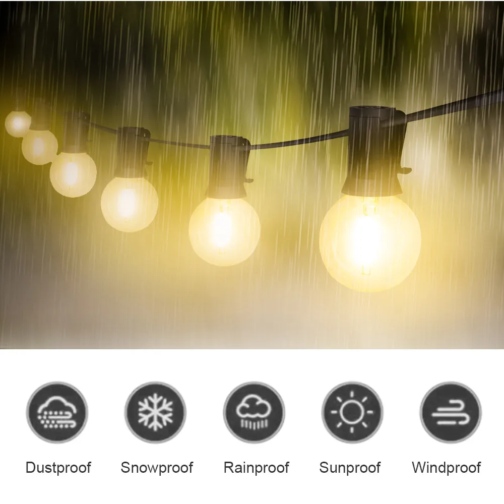 Outdoor LED String Lights Waterproof IP65 18Ft/25Ft G40 Globe LED