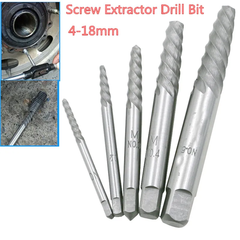 5pcs 4 18mm Damaged Broken Screw Extractor Drill Bit Chrome Vanadium