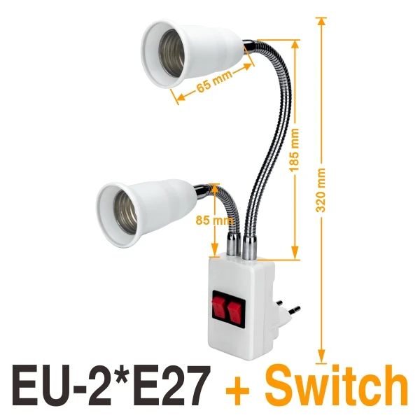Гибкий держатель лампы Светильник E27 AC85-265V удлинитель конвертер вкл/выкл Лампа адаптер настенный держатель винтовой разъем EU/US разъем - Цвет: EU-2E27