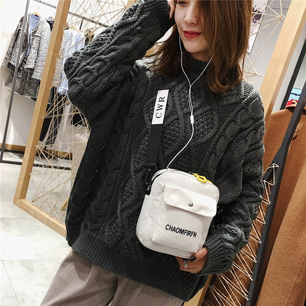 Square Vertical Phone Bag Women's Messenger Bag Letter Print Sports Shoulder Messenger Handbags Unisex Canvas Crossbody Bag