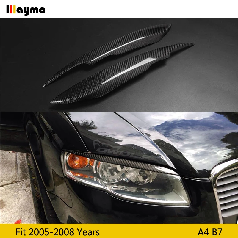 Carbon Fiber Car Headlight Eyebrow Cover Trim Sticker Head Lamp Eyelid for Audi A4 B7 2005 2006 200