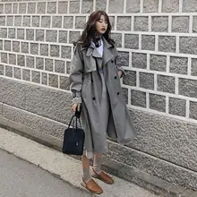 Корейский стиль Женский Повседневный свободный Тренч с поясом Новое поступление Весенние длинные элегантные пальто женская верхняя одежда