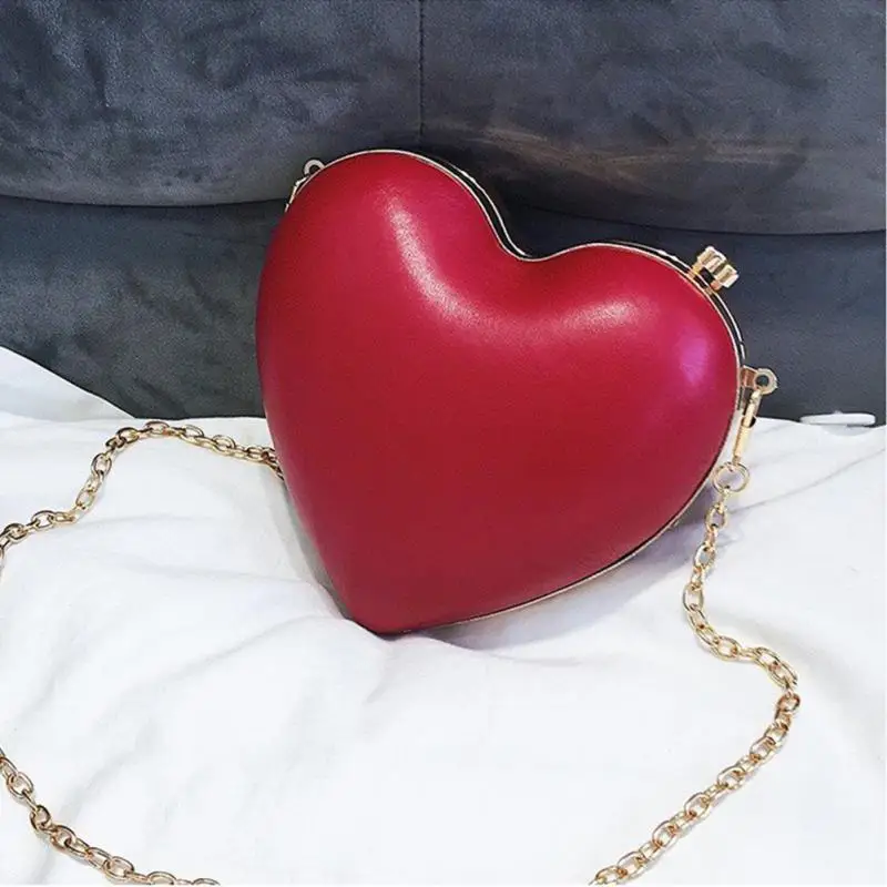 

Women PU Leather Single Shoulder Bag Mini Solid Dinner Party Chain Crossbody Bag Loving Heart Shape Girls Pouch for Key Holder