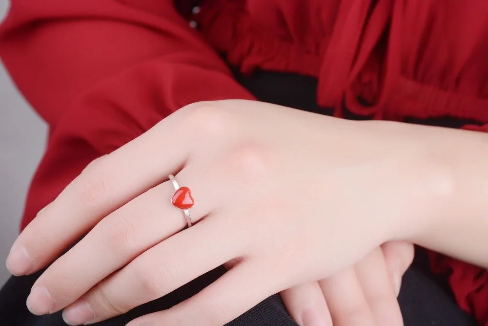100% 925 Real Sterling Silver Fine Jewelry Red Heart Cocktail Ring Sizable 5 6 7 Girl Kids Xmas Gift Xy855 2