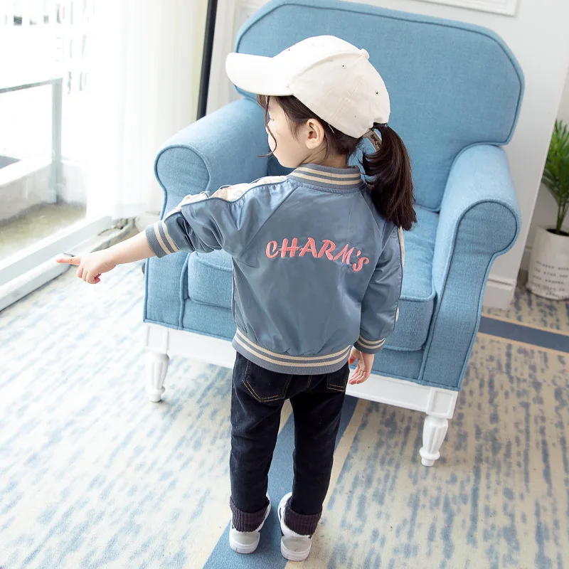 

Embroidery letter fashion hot sale fall boutique kids girl baseball jacket children coat