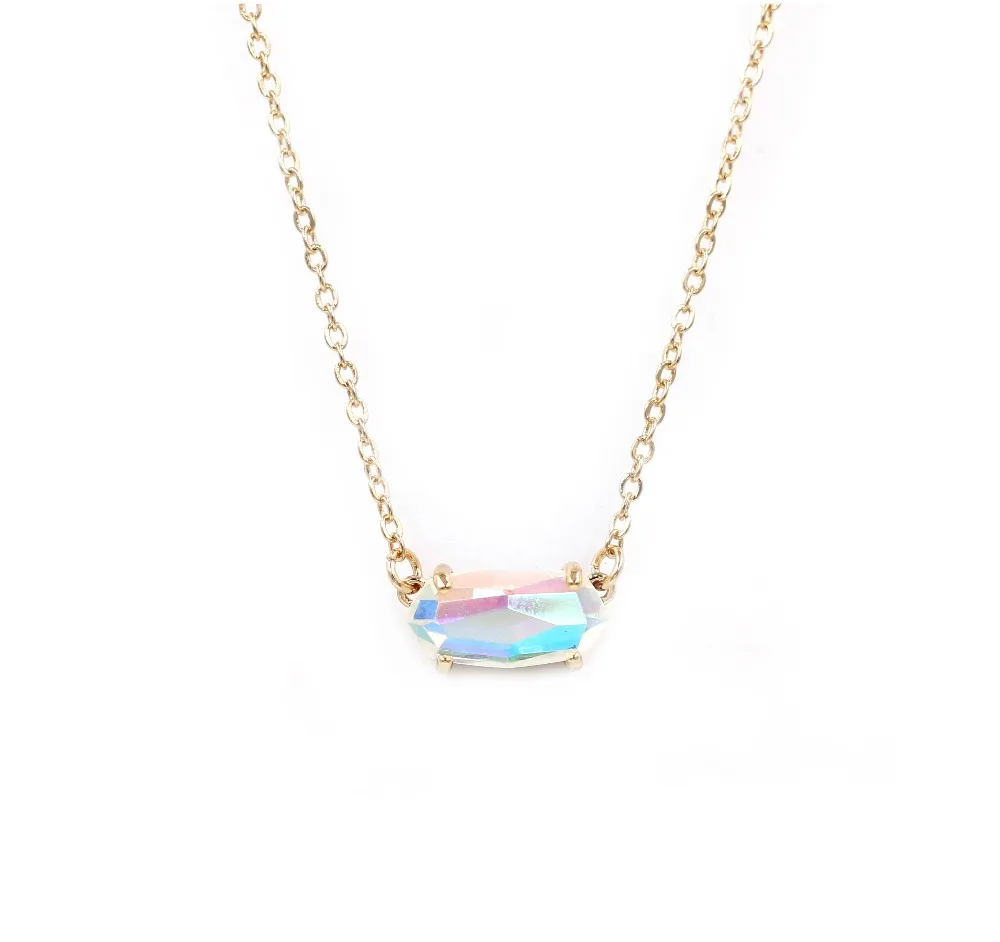 Новая мода маленький овальный граненый дихроический кристалл камень кулон ожерелье для женщин