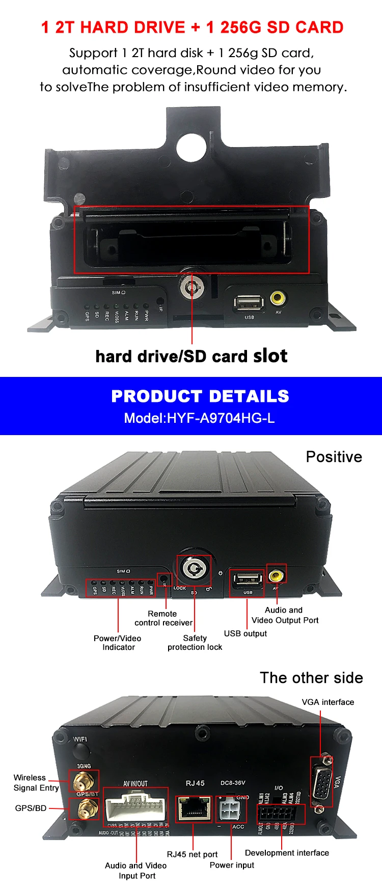 Factory Wholesale HD Pixel Monitoring Host 4G GPS Mobile DVR+ 360-degree rotating intercom handle Taxi/truck/forklift/bus MDVR