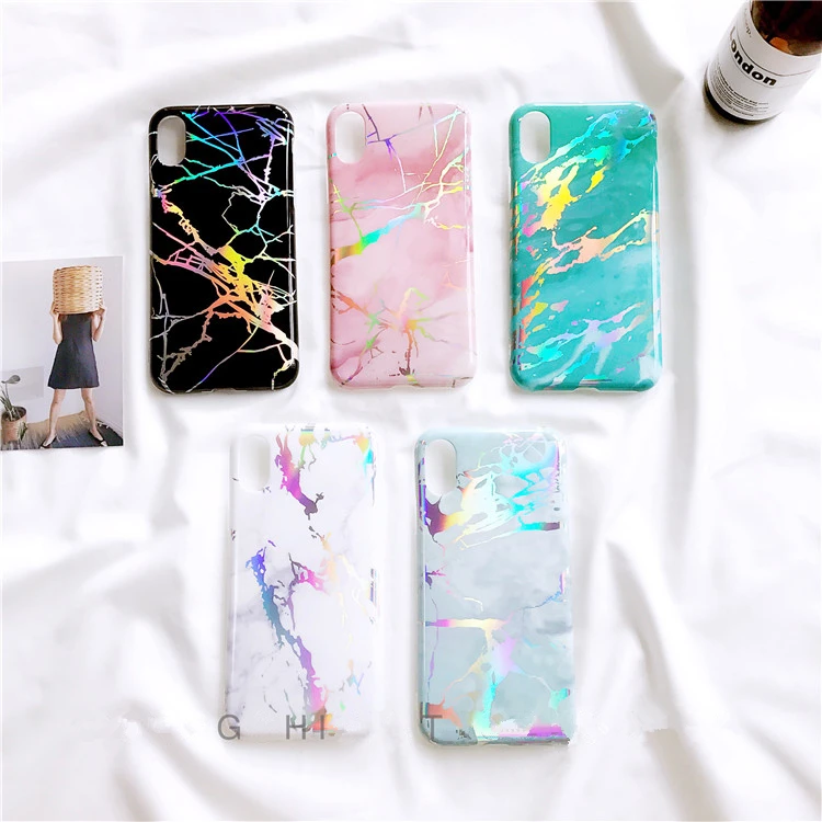 For iphoneX Laser Marble Case Shiny Granite Texture for iphone7 7Plus 6S 6plus 8 8Plus soft TPU case back cover Protective shell