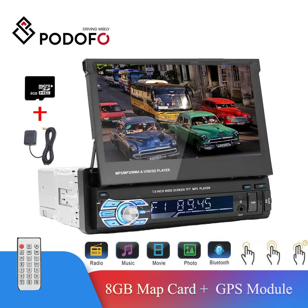 Podofo Автомагнитола 1 din автомагнитола gps Bluetooth стерео 7 &quotHD сенсорный экран FM USB SD MP5