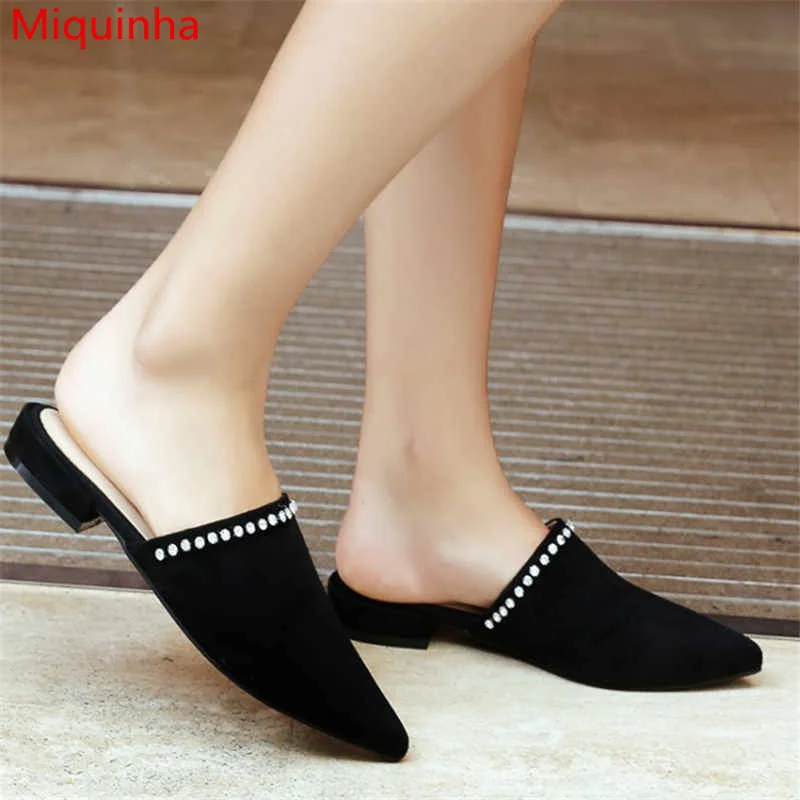 

Miquinha Pointed Toe Slip On Lazy Shoes Crystal Embellished Low Heel Summer Lady Slipper Street Style Casual Shoes Comfortable