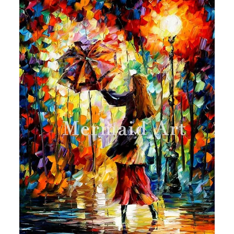 

Hand Painted Painting Rainy Mood Woman Figure Oil Painting On Canvas For Abstract Thick Palette Knife Painting Living Room Wall