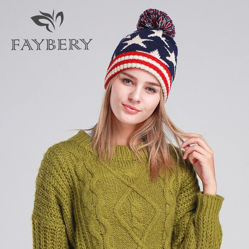 

New Hot Sale Women Knitted Acrylic Beanie Skull Warm Winter Ski Chic Caps 2018 Fashion Hats for Women Girls