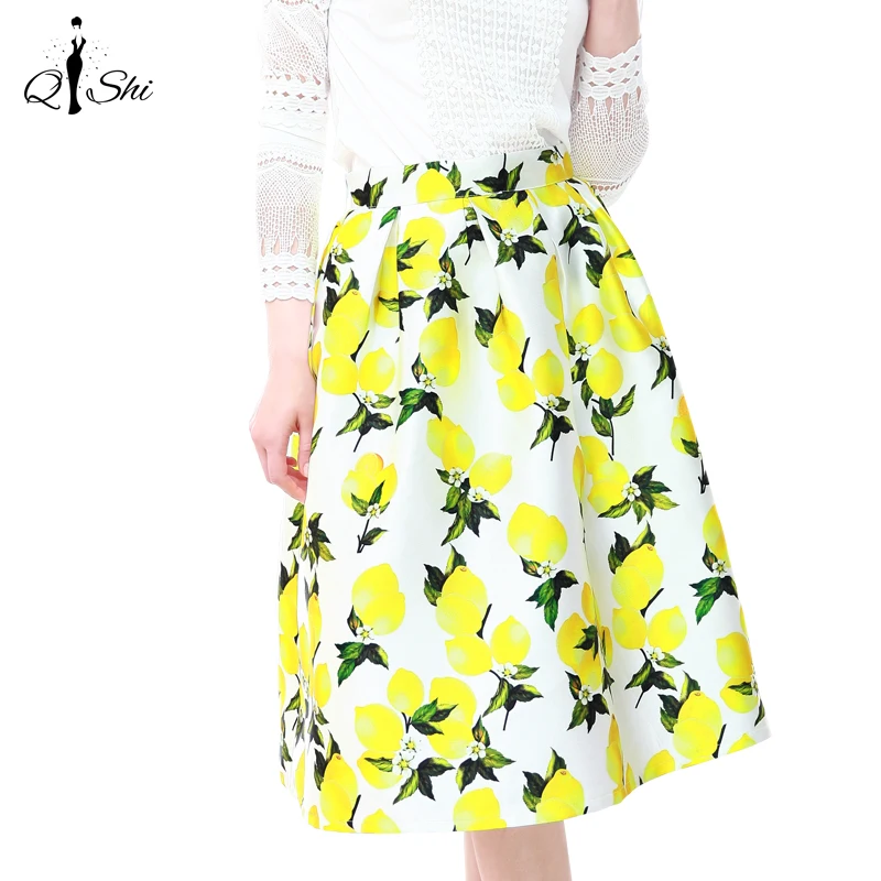 High Quality Women Skirt New Fashion 2016 Yellow Lemon Print Ball Gown