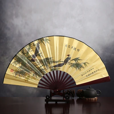 1" Китайский складывающийся веер картина Мужская шелковая ручная веер культура большой бамбуковый свадебный сувенир веера ручной работы этнический подарок - Цвет: Темно-бордовый