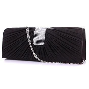 

FGGS NEW WOMEN SATIN DIAMANTE LADIES PLEATED WEDDING BRIDAL PROM HANDBAG CLUTCH BAG