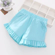 Футболки для девочек ясельного возраста, детская одежда лето, повседневные шорты с оборками детская одежда универсальные шорты Одежда для девочек 3-12 лет