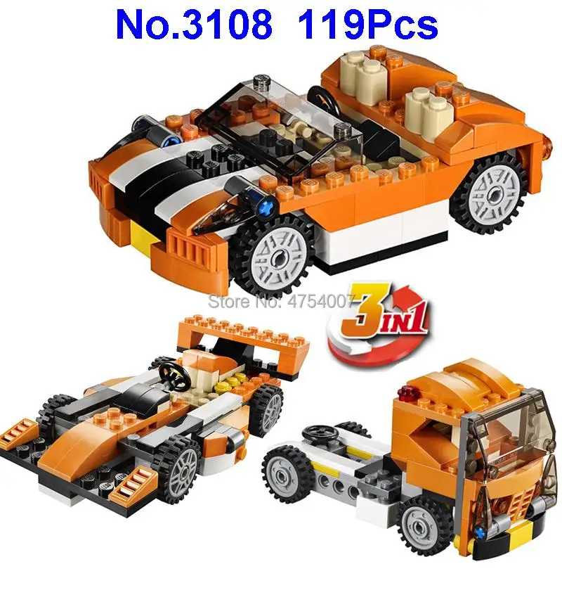 

3108 119pcs 3in1 technic orange sportscar racing car 31004 building block Toy