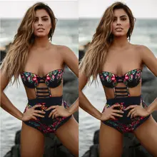 Ретро стиль женские одна деталь Монокини Купальный костюм полые ванный комплект Push Up Мягкий бикини Винтаж женское бикини