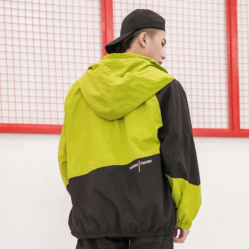 Hip Hop Hoodie Jacket Windbreaker Men Streetwear Harajuku Retro Color Block Jacket Coat Thin Track Jackets Oversized 2018 Autumn