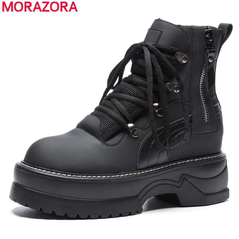 MORAZORA 2018 new high quality motorcycle boots women fashion lace up platform ankle boots for women punk ladies shoes MORAZORA 2018 new high quality motorcycle boots women fashion lace up platform ankle boots for women punk ladies shoes