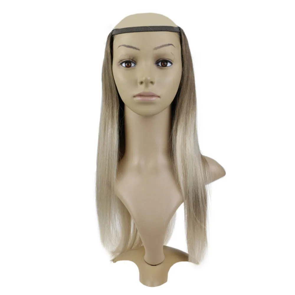 

Full Shine U Part Wigs Color #8 Fading To Color #60 And Color #18 Clip in One Piece 100% Remy Extensions Straight Hair Half Wig