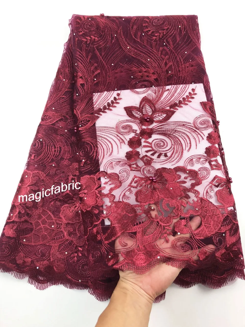 

Latest African Lace French tulle Lace Fabric with beads High Quality net Lace Material For earrings Women CHY18131