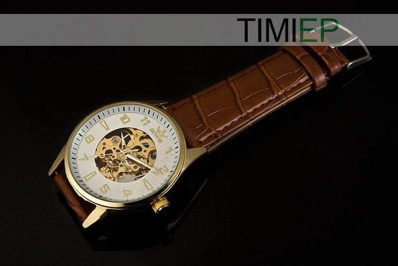 SEWOR золотые мужские повседневные аналоговые пары часы модные коричневые кожаные скелеты механические для любителей наручных часов(мужские часы+ женские часы