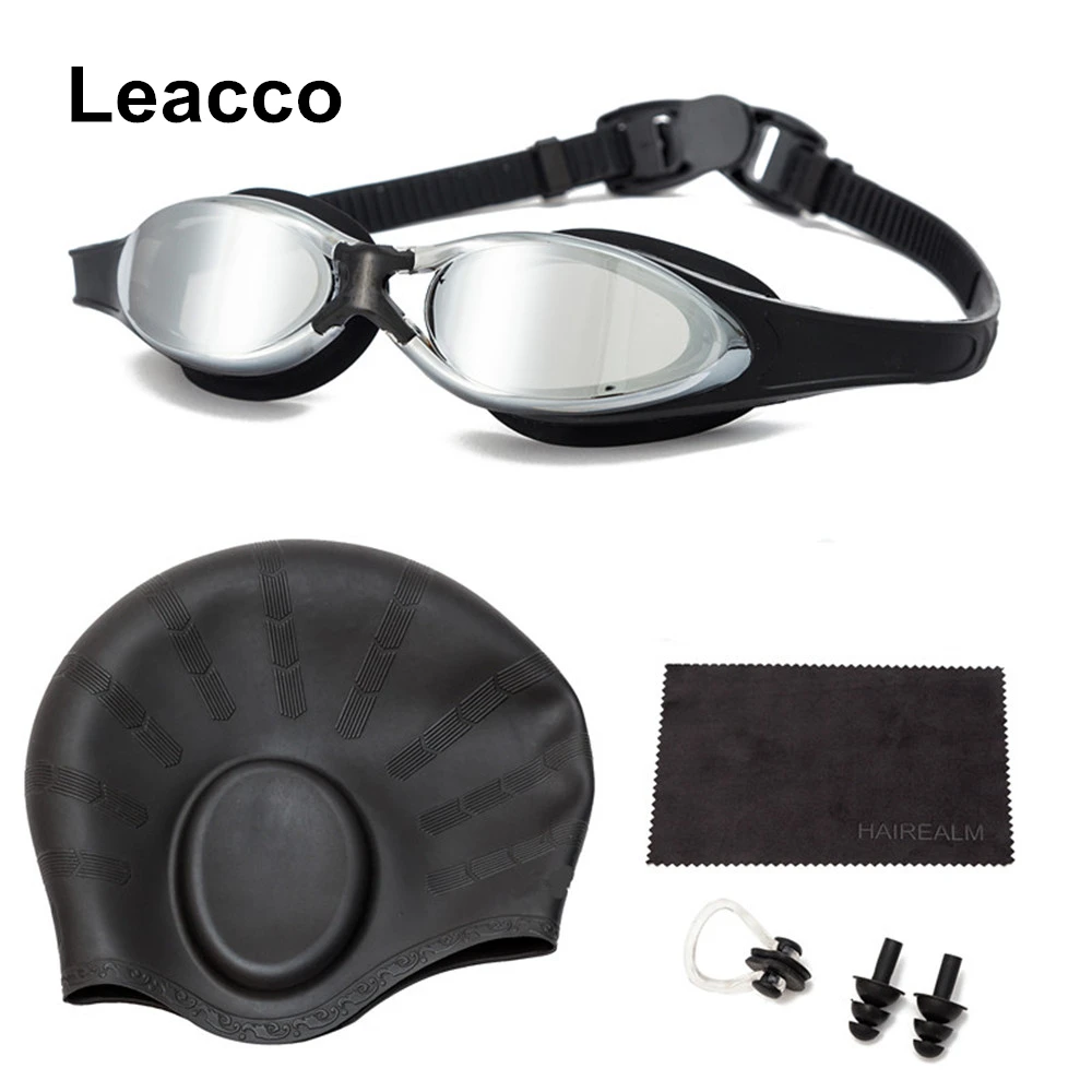 

Waterproof anti-fog swimming goggles men's goggles and Ear Plug Nose Clip and caps and cleaning cloth swimming glasses set