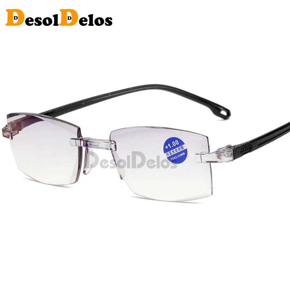 Rimless Diamond Trimming Reading Glasses+1.0 +1.50 +2.0 +2.50 +3.0 +4.0 For Men Women Elderly Anti Blue Light Reading Glass