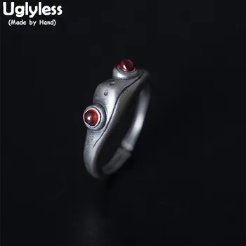 

Uglyless 100% Real 925 Sterling Silver Frog Rings for Women Garnet Frog Wild Open Rings Handmade Thai Silver Fine Jewelry 2sizes