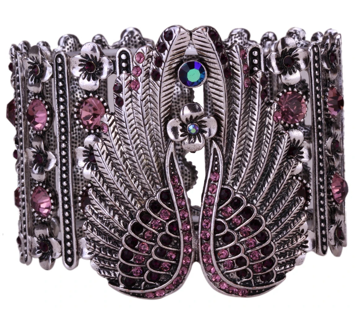 Guardian Angel Wings - Stretch Cuff Bracelet for Women - Crystal Jewelry Antique Silver with Gem Stones - I Love Fashion 365 - Zovasa