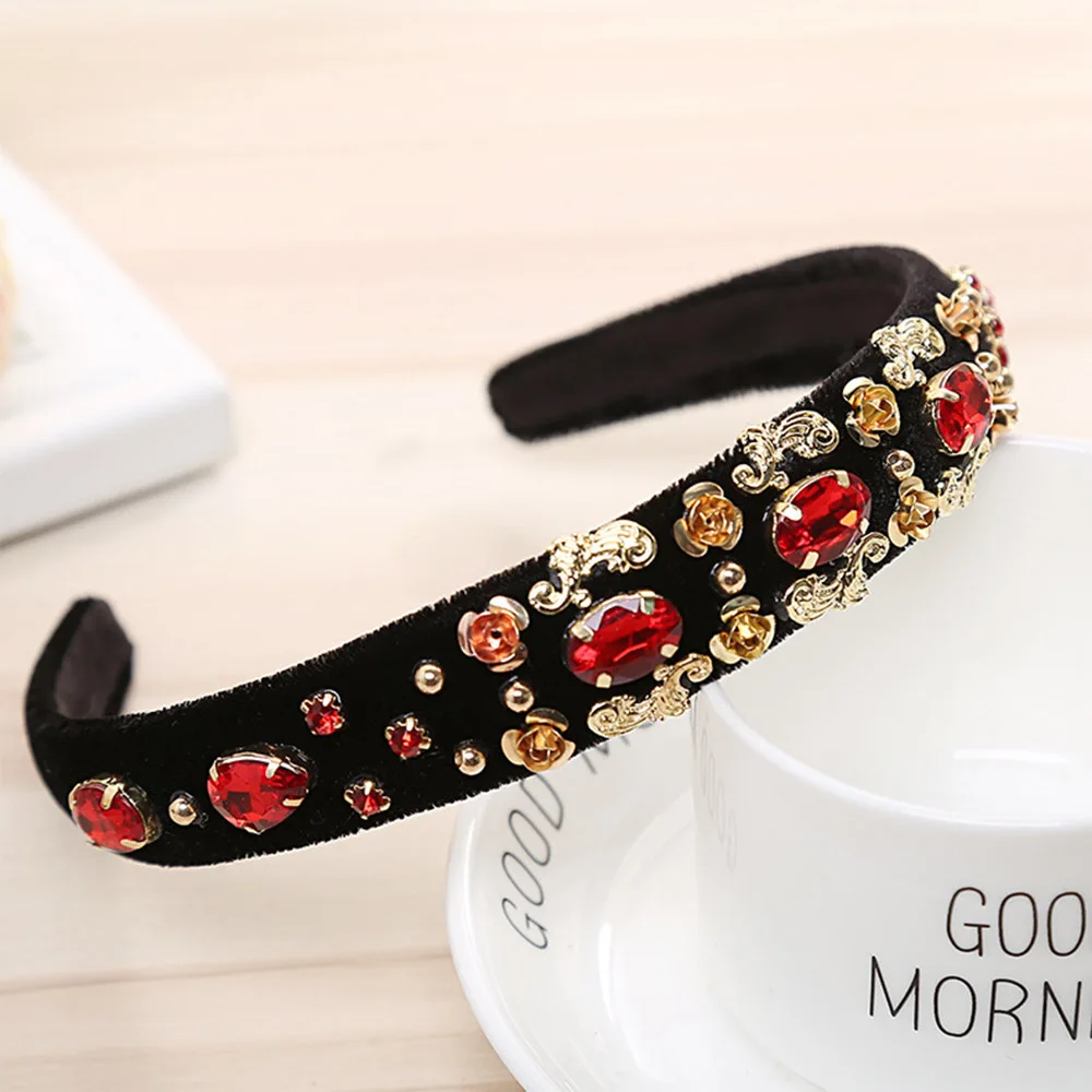 

Vintage Baroque Headband Boutique Rhinestone Crystal Gems Hairbands Luxury Pearl Leaves Wedding Bride Fashion Hair Accessories
