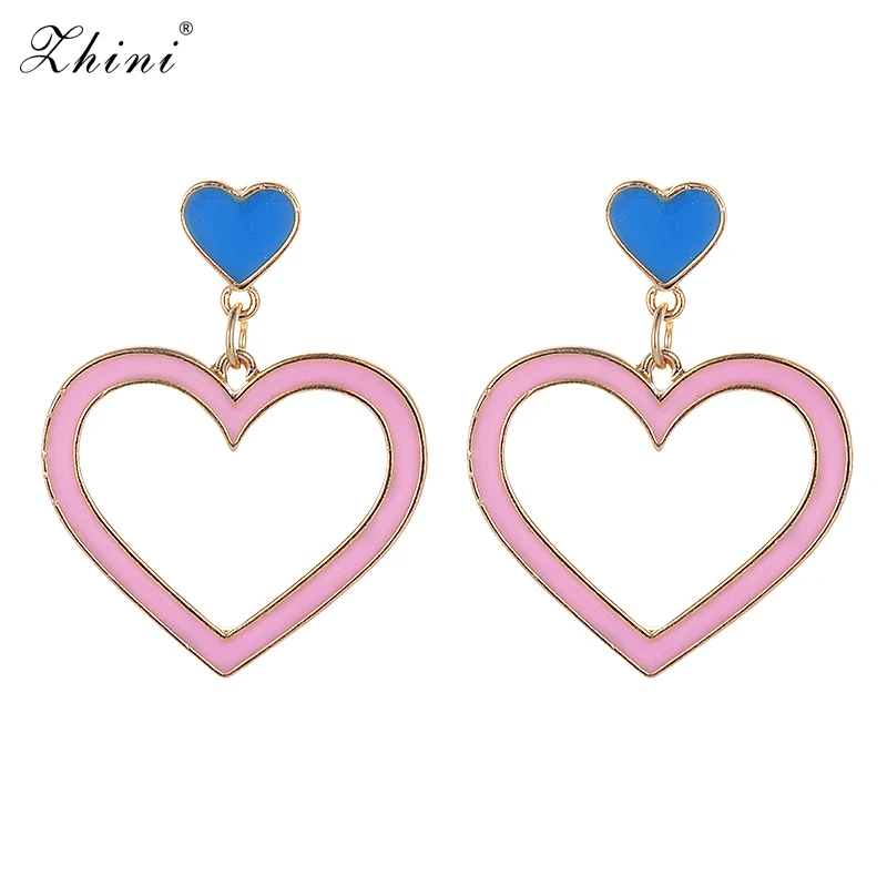 

ZHINI Fashion Hollow Geometry Drop Dangle Earrings Heart Sweet Pink Red Love Earrings for Women Gifts Jewelry Oorbellen brincos