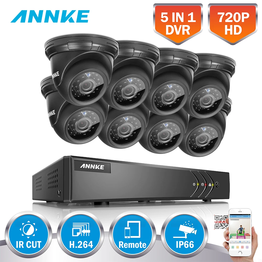 ANNKE TVI Смарт-Системы ВИДЕОНАБЛЮДЕНИЯ HD 1080N 8-КАНАЛЬНЫЙ AHD DVR 6 ШТ. 1.0MP 720 P 1200TVL Купольная Камера ВИДЕОНАБЛЮДЕНИЯ 8 Канала Видео Наблюдения Комплект