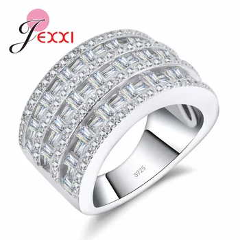

Exquisite Wide Simple Ring for Women Christmas Gift Hot Authentic 925 Sterling Silver New Jewlery Paved Full White Crystal