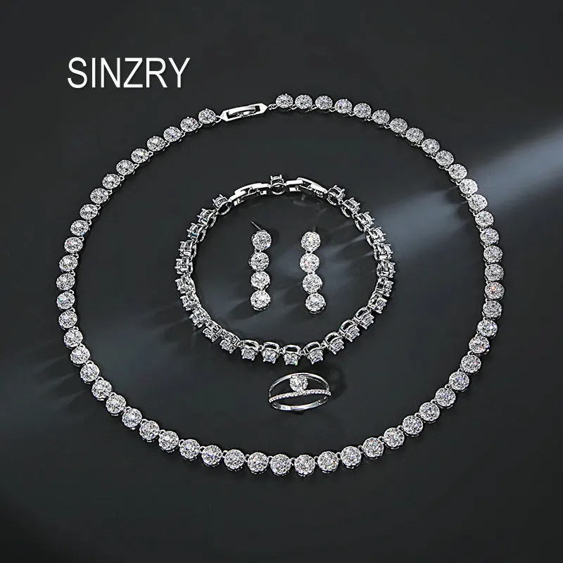 

SINZRY new dazzling bridal jewelry set cubic zircon necklace earring bracelet ring set luxury wedding jewelry sets