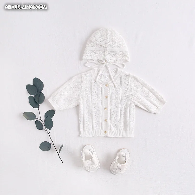 

Knitted Baby Clothes Summer Spring Breathable Toddler Baby Cardigan Newborn Baby Girl Clothes With Hat Baby Sunscream Jacket